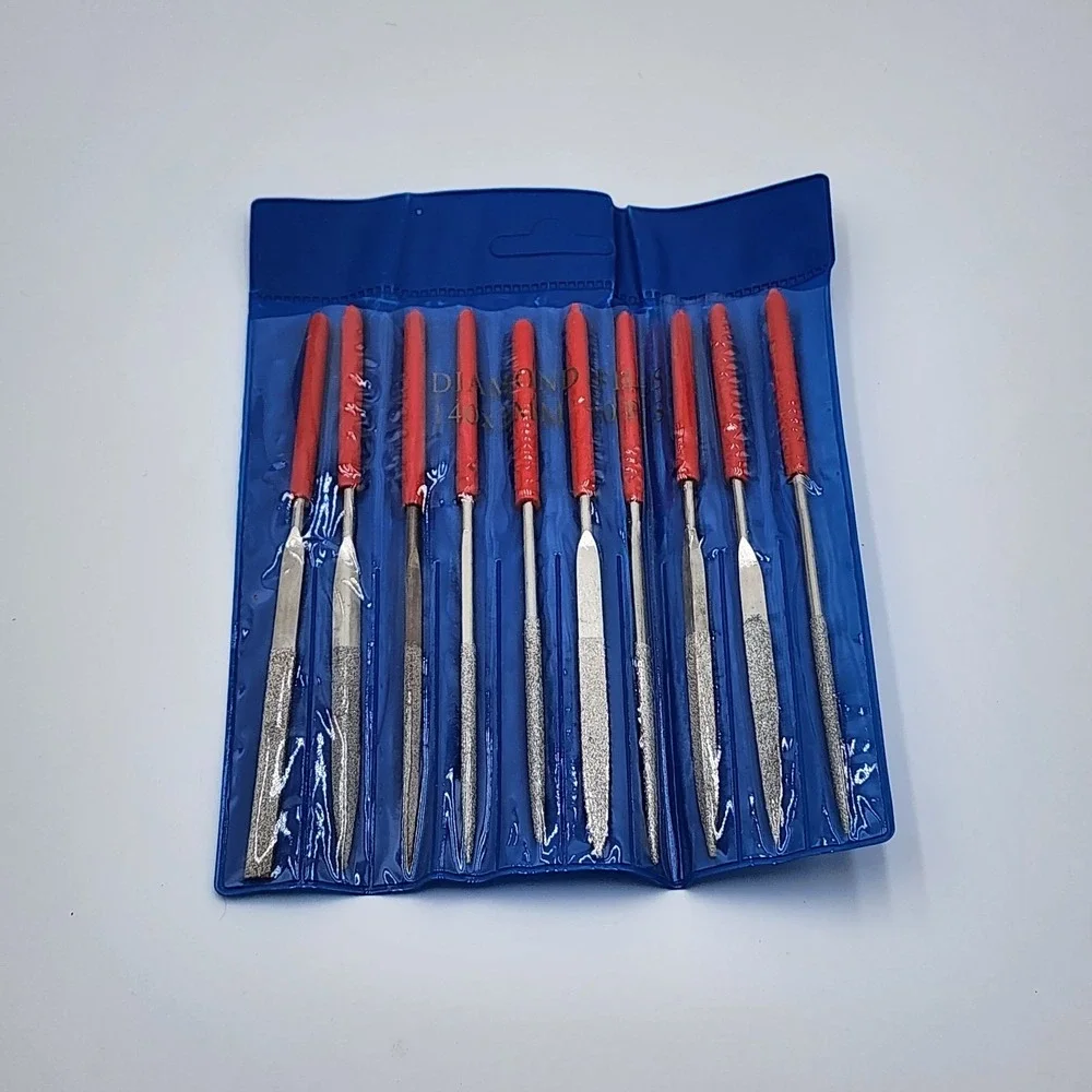 Diamond Coated Needle File Set 140x3mm 10 Piece Set Original Sleeve New Unused